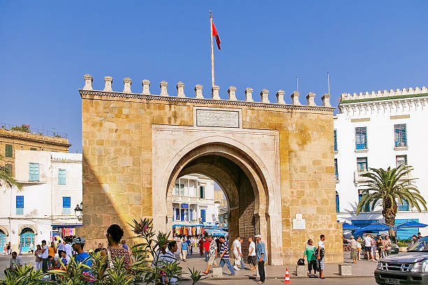 Gates of Medina, old center of Tunis. Tunis, Tunisia - August 29, 2007. Gates of Medina, old center of Tunis, capital city of Tunisia. Main entrance in historical part of town. medina district stock pictures, royalty-free photos & images