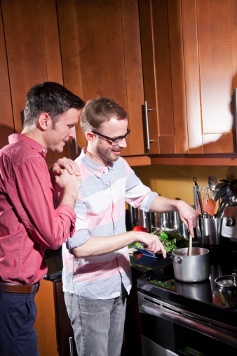 Gay Couple At Home Cooking Stock Photo - Download Image ...