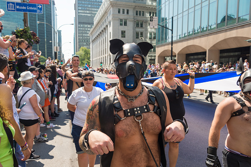 Gay Man Wearing A Dog Slave Hood At Montreal Gay Pride Parade - zdjÄcia stockowe i wiÄcej obrazÃ³w Droga - iStock