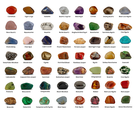 Gemstones With Names Isolated On White Stock Photo - Download Image Now ...