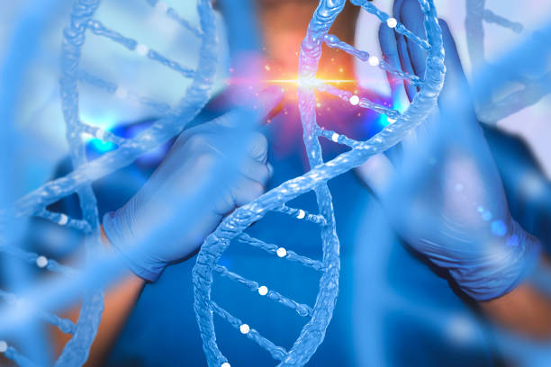 Gene editing genes therapy concept with nurse and DNA lab technician medical stock photo