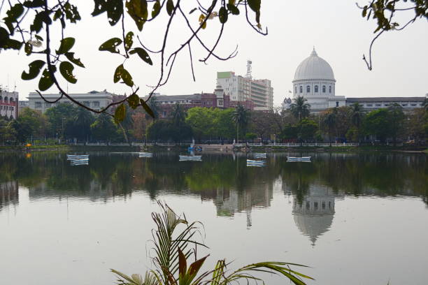 General Post Office building reflected in water in Kolkata stock photo