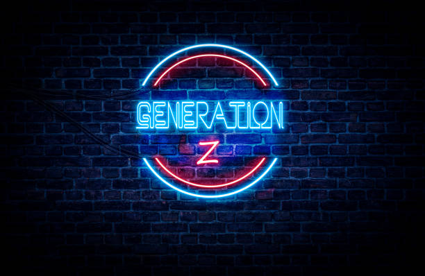 Generation Z sign A blue and red neon sign on a brick wall that reads: GENERATION Z generation z stock pictures, royalty-free photos & images