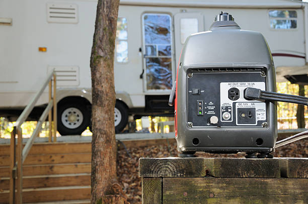 Generator in rv campground stock photo