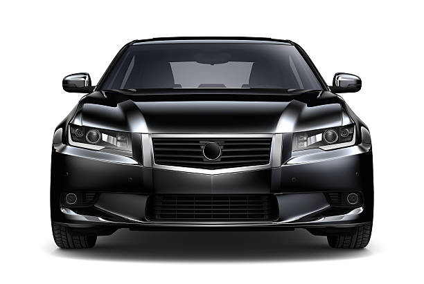 generic black car - front view - frontaal stockfoto's en -beelden
