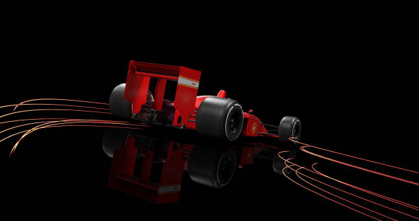 generisk röd racerbil fortkörning på svart bakgrund. 3d-illustration rendering - 4k upplösning bildbanksfoton och bilder