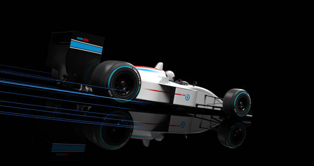 generic vit racing bil fortkörning på svart bakgrund. 3d-illustration rendering - 4k upplösning bildbanksfoton och bilder