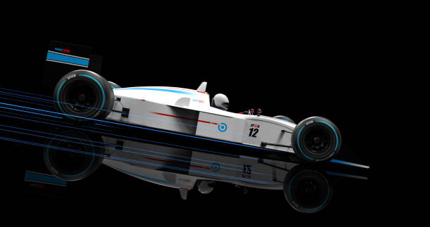 generic vit racing bil fortkörning på svart bakgrund. 3d-illustration rendering - 4k upplösning bildbanksfoton och bilder