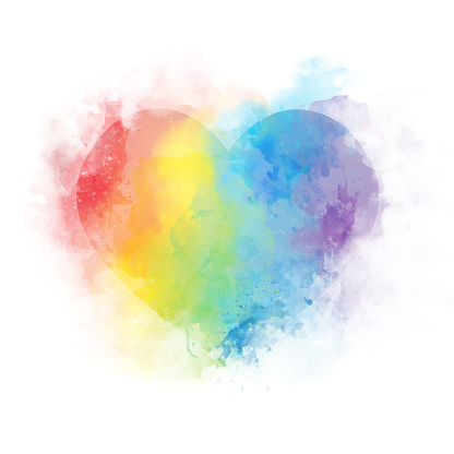 Gentle Watercolor Art Rainbow Heart With Splash Dots Background