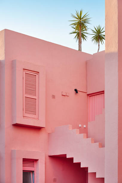 Geometric building design. The red wall, La manzanera. Calpe Geometric building design. The red wall, La manzanera. Calpe, Spain calpe stock pictures, royalty-free photos & images