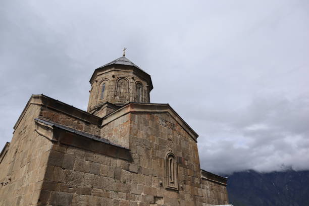 Gergeti Trinity Church in Kazbegi Georgia stock photo