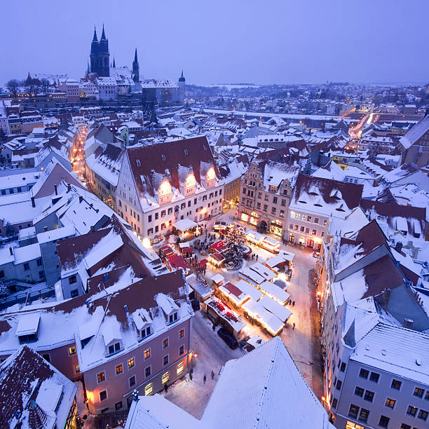 German christmas market in Meissen, near Dresden Christmas market in Meissen near Dresden, Germany. Bird's-eye view. dresden germany stock pictures, royalty-free photos & images