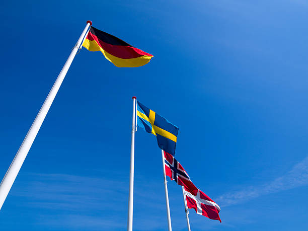 German, Swedish, Norwegian and Danish flags stock photo