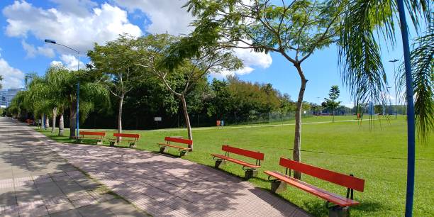 Germania Park, in Porto Alegre, during a sunny day. Germania park landscape on an autumn weekend in Porto Alegre in Rio Grande do Sul, Brazil. town square stock pictures, royalty-free photos & images