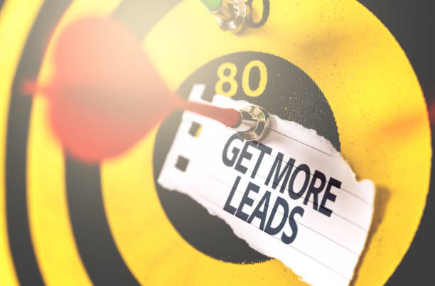 Get More Leads written on Arrow in the bullseye Arrow in the bullseye lead stock pictures, royalty-free photos & images