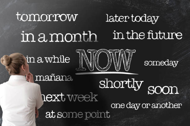get things done or start doing things now anti procrastination concept get things done or start doing things now anti procrastination concept on blackboard Responsibility and Initiative stock pictures, royalty-free photos & images