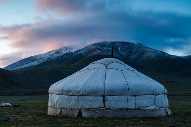 Gher at sunrise in the Altai region of Mongolia Gher at sunrise in the Altai region of Mongolia altai mountains stock pictures, royalty-free photos & images