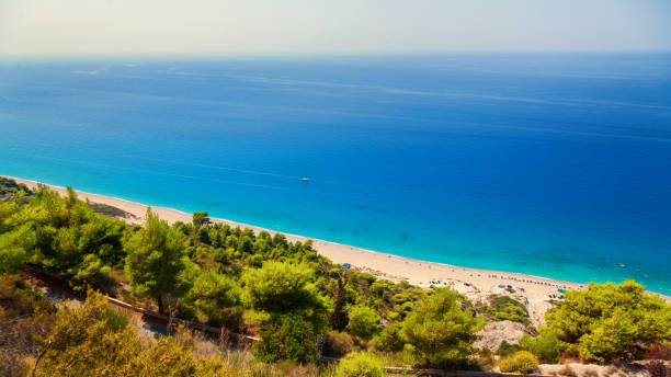 Gialos beach on the west coast of Lefkada island in Greece stock photo