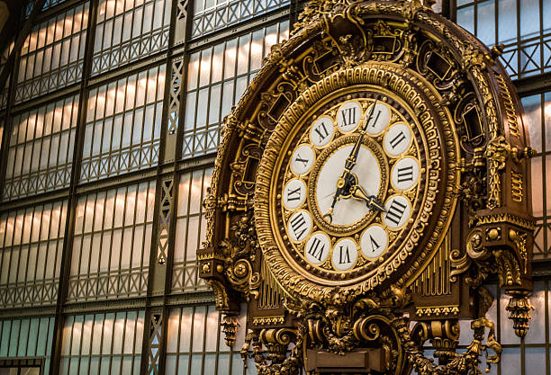 Giant clock in Gare du Lyon Paris stock photo