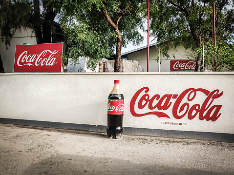 Giant Cola cola bottle commercial in Thulusdhoo, North Central Province in Maldives April 9, 2019. Coca Cola