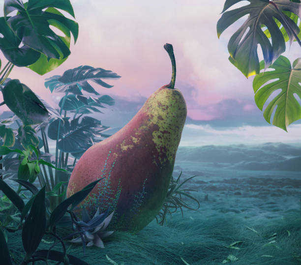Giant surreal pear at nature background stock photo