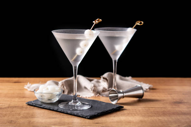 Gibson martini cocktail with onions stock photo