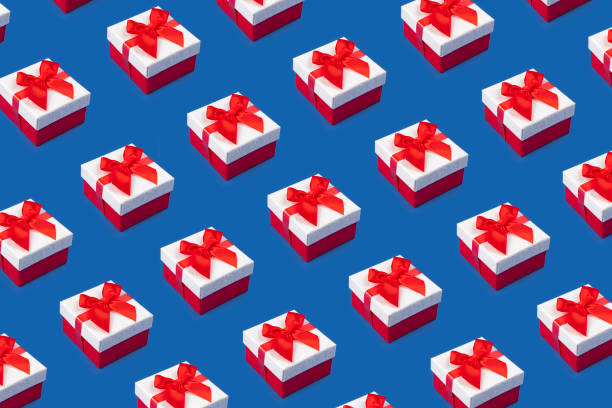 Gift box pattern in American national colors Gift box pattern  in American national colors memorial day background stock pictures, royalty-free photos & images