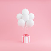 Gift boxes and balloons on pink background with boxing day sale surprise concepts, 3d rendering