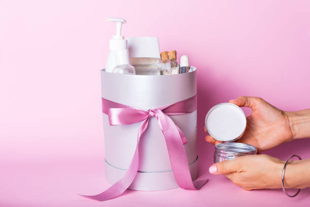 Gift box with cosmetics stock photo