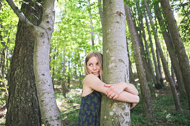 Girl in a forest stock photo