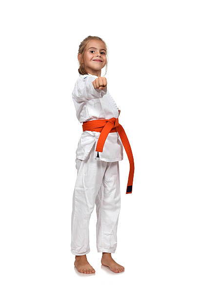 girl practice karate stock photo