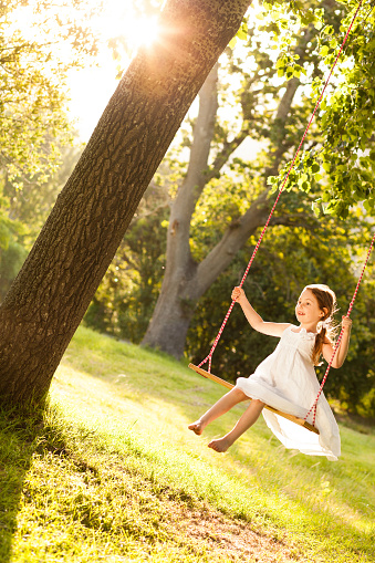 Little Girl Swinging In A Park Stock Photo - Download 