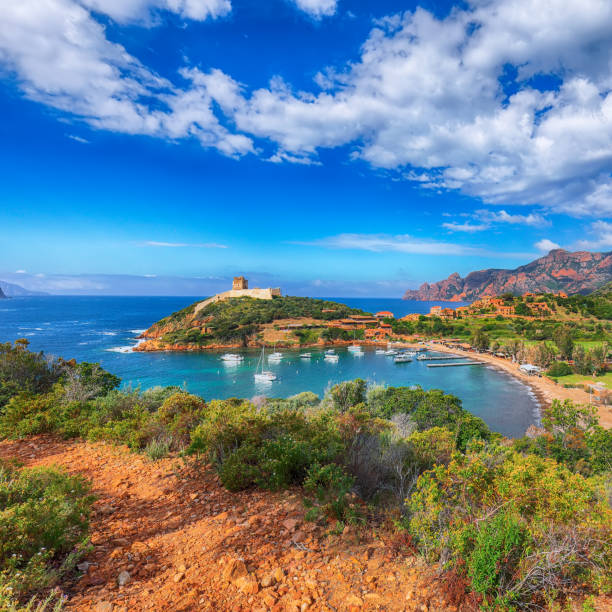 Girolata bay in natural reserve of Scandola Girolata bay in natural reserve of Scandola.  It cannot be reached by car, only by walking or boats . Location:  Gulf of Girolata, Corse du Sud,  Corsica, France, Europe corsica stock pictures, royalty-free photos & images