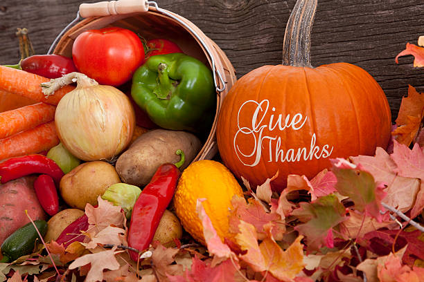 Give Thanks - Thanksgiving Theme With Fresh Produce stock photo