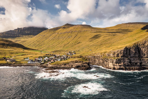 Gjógv Faroe Islands Gjogv Harbor Coast Eysturoy Island stock photo
