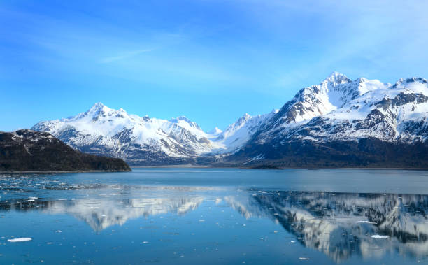 glaciärfjärden i alaska med reflexion i bevattna. - alaska bildbanksfoton och bilder
