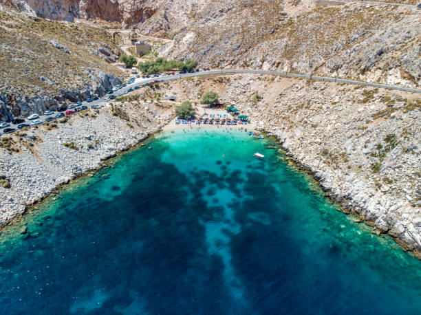 Glaroi Beach, Cove Aerial View at Chios Island / Greece stock photo