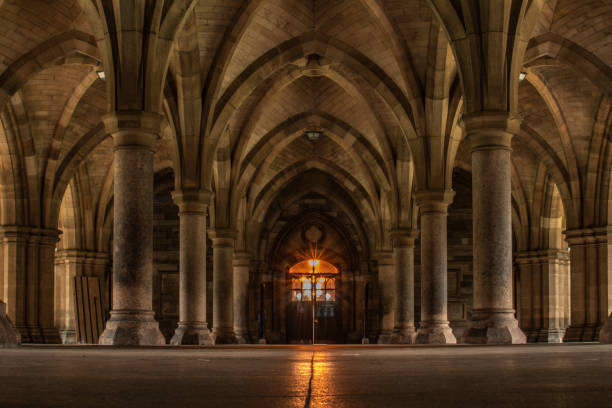 Glasgow University Cloisters High Resolution Scottish uni with Gothic architecture place of worship stock pictures, royalty-free photos & images