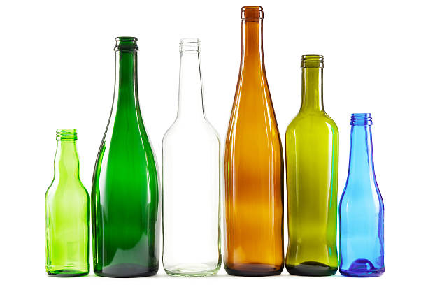 Glass bottles of mixed colors stock photo