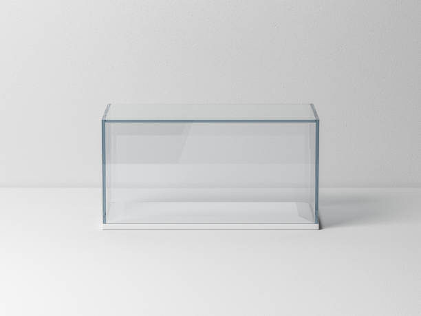 mockup scatola di vetro con podio bianco per la presentazione del prodotto o il modello di auto in scala - plexiglass foto e immagini stock
