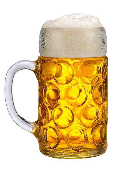 glass of bavarian lager beer big glass of bavarian lager beer isolated over white background german culture stock pictures, royalty-free photos & images