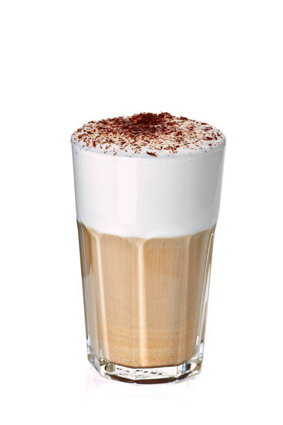 bicchiere di latte di caffè su bianco - "cafe macchiato" foto e immagini stock