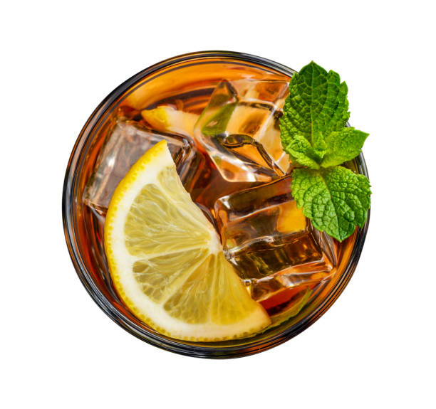 Glass of lemon ice tea stock photo