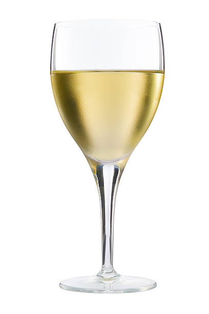Glass of white wine on white background stock photo