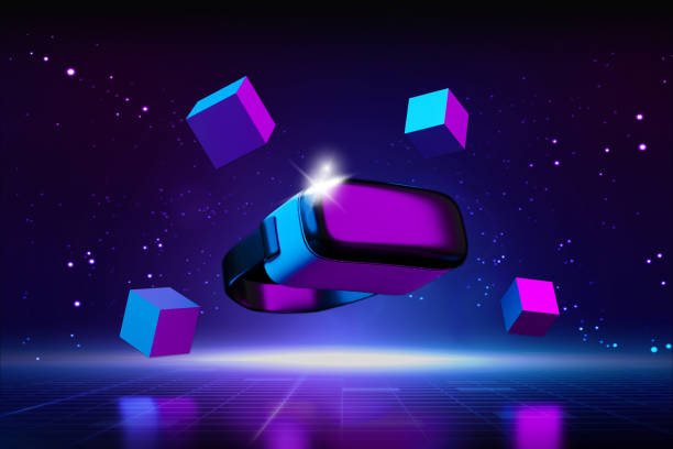 VR glasses headset. Augmented reality (AR) Technology. Metaverse world virtual reality technology concept. Internet of things (IoT). Futuristic business finance blockchain. 3d render illustration stock photo