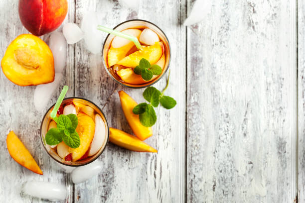 Glasses of Peach Iced Tea. stock photo