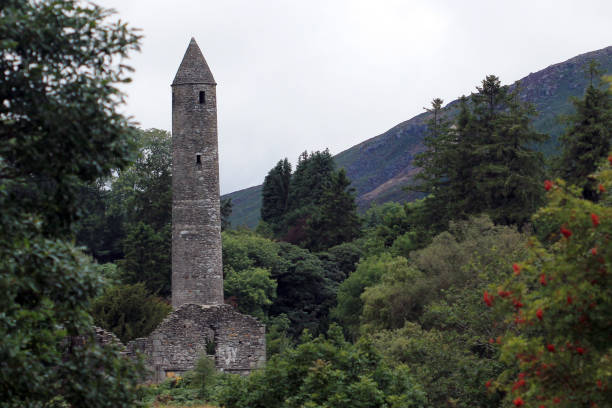 Glendalough - round tower stock photo