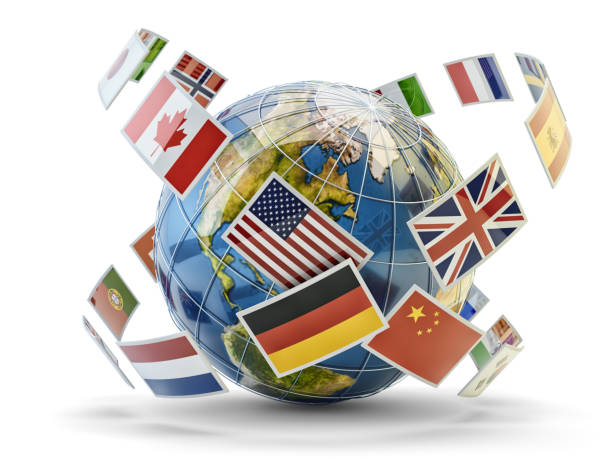 全球通信和國際通信概念 - 國旗 插圖 個照片及圖片檔