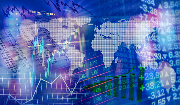 Global financial markets World map with charts and graphs as symbols of global finance global finance stock pictures, royalty-free photos & images