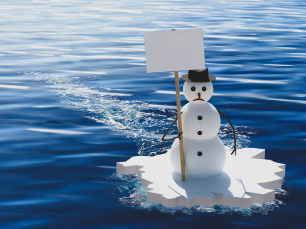 global warming protest activist snowman on iceberg manifesting against climate change and glaciers melting melting snow man stock pictures, royalty-free photos & images